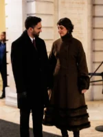 Rama Duwaji inauguration coat featuring chocolate brown wool and fur trim.