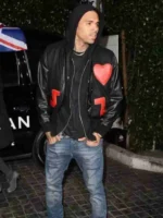 Chris Brown Black Bomber Jacket for men showcasing a masculine tailored fit and a high-contrast pop-culture inspired design.