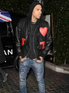 Chris Brown Black Bomber Jacket for men showcasing a masculine tailored fit and a high-contrast pop-culture inspired design.