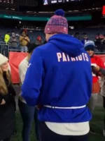 Drake Maye Patriots fleece hoodie showing the clean back silhouette and fit.