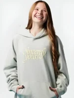 Full front view of the classic grey Salish Matter Sincerely Yours The Holiday hoodie.