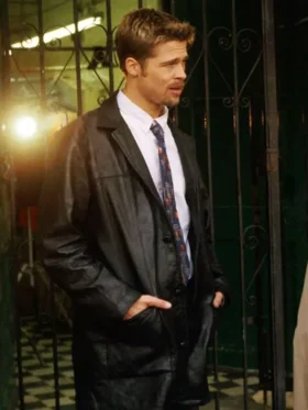 Screen-accurate black leather jacket inspired by Detective David Mills from the thriller Se7en.