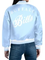 Buffalo Bills Fashion Script satin jacket in a full-length display.