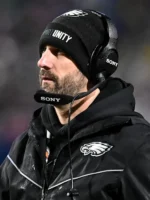 Nick Sirianni style Philadelphia Eagles black hooded jacket for game day.