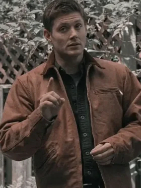 Dean Winchester inspired brown cotton jacket with a utility-focused design and rugged collar.
