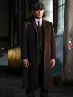 Brown Long Coat inspired by a legendary hunter, featuring a structured collar and heavy-duty finish.