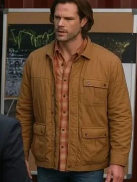 Supernatural Sam Winchester jacket front view showcasing the secure zip closure and chest pockets.