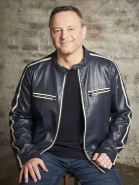 The Rookie Alexi Hawley Leather Jacket in a vibrant blue front-view display.