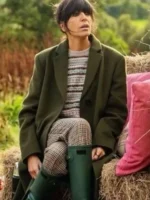 Traitors UK Green Trench Coat in a full-length stylish display.