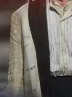 Detailed macro shot of the The Bride 2026 Christian Bale Blazer.