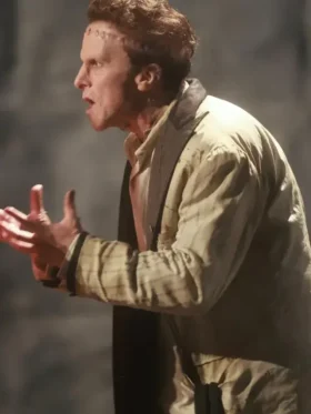 Profile perspective of The Bride 2026 Christian Bale Blazer.