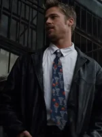 A stylish and simple black leather coat inspired by the aesthetic of the film Se7en.