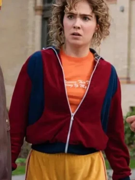 Haley Lu Richardson signature jacket in a bold red colorway featuring a sleek character-driven design and premium hardware for a standout profile.