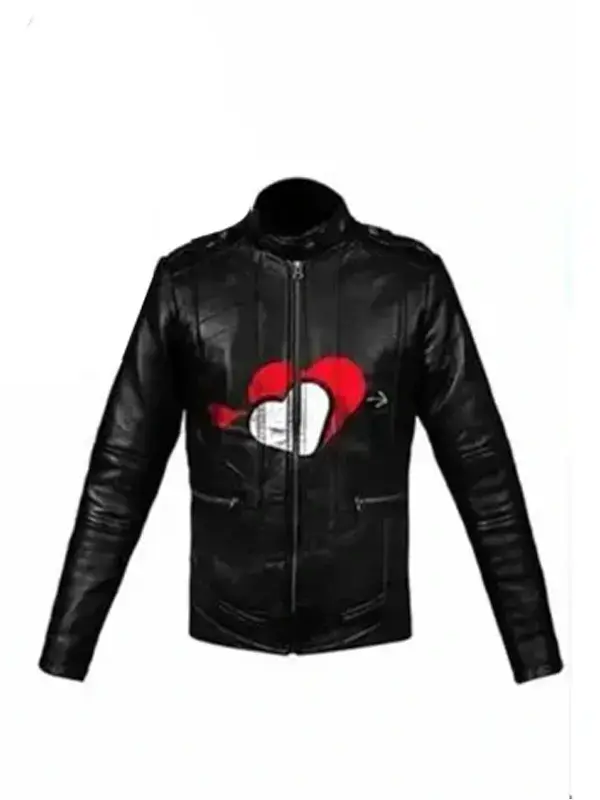 Valentine Couple Heart Printed Black Leather Jacket Valentine Heart Leather Jacket TV