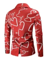 Hearts Printed Red Blazer for women featuring a sharp tailored fit and a romantic scarlet finish for holiday events.