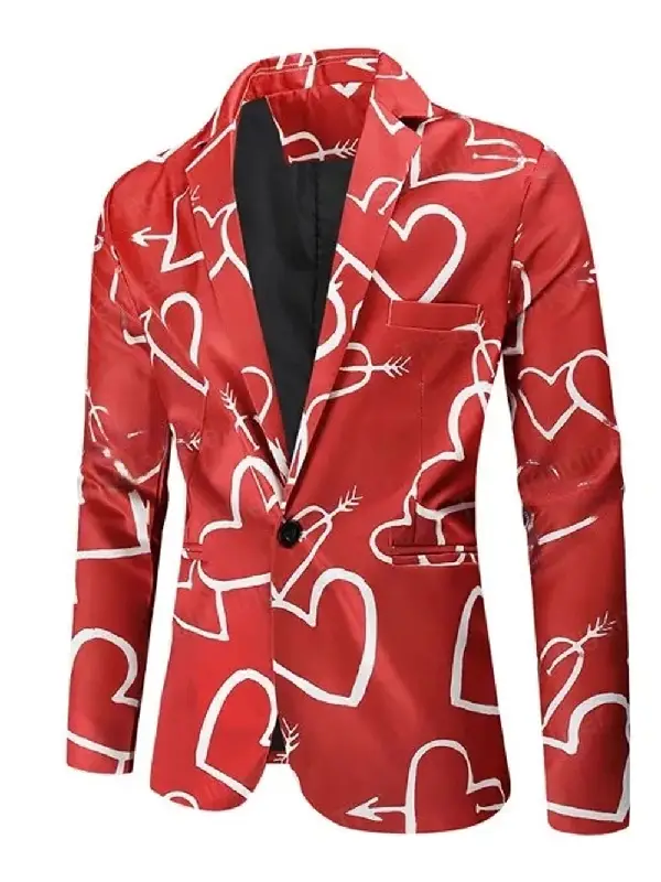 Valentines Day Heart Printed Red Blazer Hearts Printed Red Blazer showcasing a vibrant holiday aesthetic and a high-quality fabric drape for a premium ensemble.