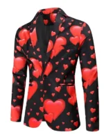 Hearts Printed Blazer in a high-contrast black and red colorway, perfect for upscale holiday celebrations and social events.