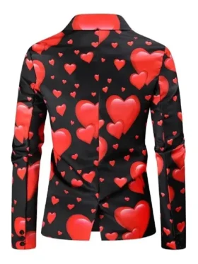 Hearts Printed Blazer for women with a romantic scarlet heart motif and a sophisticated tailored fit for a refined holiday profile.