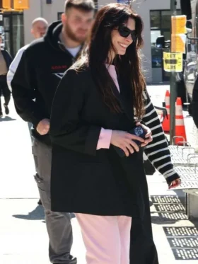 Anne Hathaway Verity 2026 Black Blazer showing the sleek, modern professional fit.