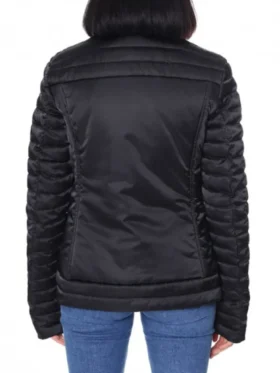 Red Heart Black Puffer Jacket featuring a modern oversized silhouette and a sleek black base with vibrant scarlet motifs.