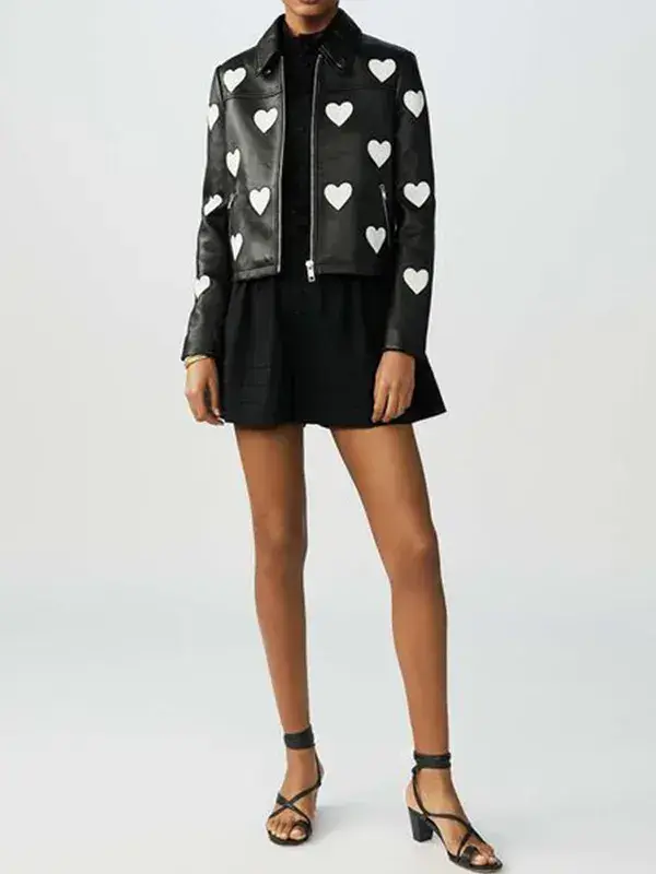 Women Heart Leather Jacket In View Front Women Heart Leather Jacket TV JKT