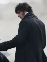 Wuthering Heights Jacob Elordi Coat in a deep onyx colorway with high-quality hardware and a refined, masculine tailored fit.