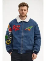 The Breeze x Dragon Ball blue denim sherpa jacket with a soft white fleece collar.