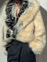 Close-up of the front of the Erin Andrews 2026 viral fur coat.