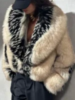 Full front view of the Erin Andrews 2026 viral fur jacket.