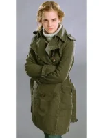 Harry Potter Emma Watson green trench coat close-up of the side detail.