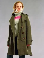 Harry Potter Emma Watson green trench coat in a full front-view.