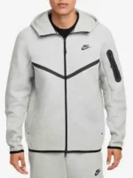 Front view of the Maduro style heather gray tech fleece zip-up jacket.