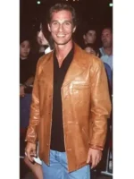 Matthew Mcconaughey Brown Leather Jacket featuring a front closure view.