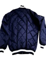 New York Yankees Navy Quilted Satin Jacket showing the side and back profile.