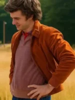 Side view of Steve Harrington's brown suede jacket from Stranger Things Season 5.
