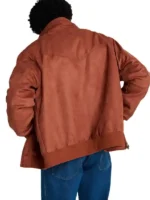 Full back profile of the brown suede Steve Harrington jacket from Stranger Things.