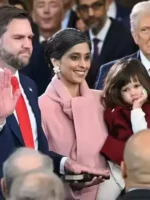 Usha Vance pink inauguration coat inspired women’s long wrap coat with high shawl collar and belt closure.