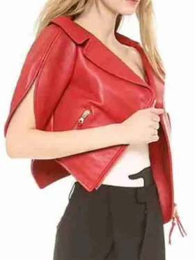 Red Leather Jacket featuring a sculptural heart design and a vibrant scarlet finish for a premium fashion profile.
