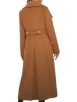 Women’s Double Breasted Paris Military brown coat showing the rear silhouette.