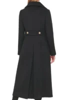 Women’s Double Breasted Paris Military black wool coat in a back-view view.