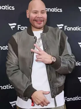 2026 Fat Joe Gray Bomber Leather Jacket Front View