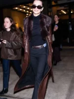 26 Emily Ratajkowski Brown Leather Coat View Look