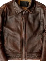 Adventure Bound Brown Leather Jacket Close-Up
