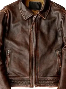 Adventure Bound Brown Leather Jacket Close-Up