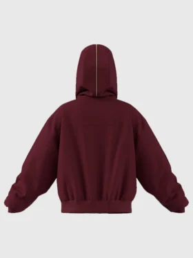 The back view of the burgundy corduroy Adidas Chinese New Year SS26 jacket.