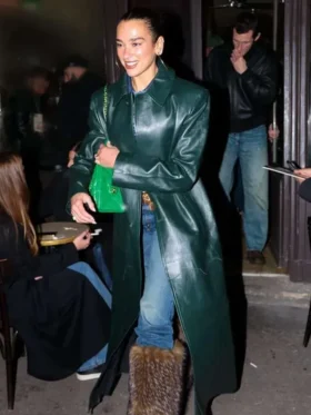 Dua Lipa Real Leather Long Coat Narrative Tailoring