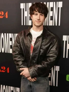 Dylan Minnette Black Leather Jacket Front View