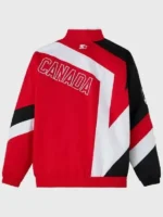A full shot of the sporty red Canada 2026 Starter Jacket by TV Jackets.