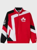 Front view of the red and white Hockey Canada 2026 Starter Jacket from TV Jackets.