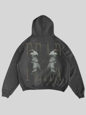The rear view of the Ilia Malinin Fear hoodie showing the large artistic graphic and NF logo.